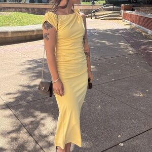 Zara Yellow Formal Midi Dress